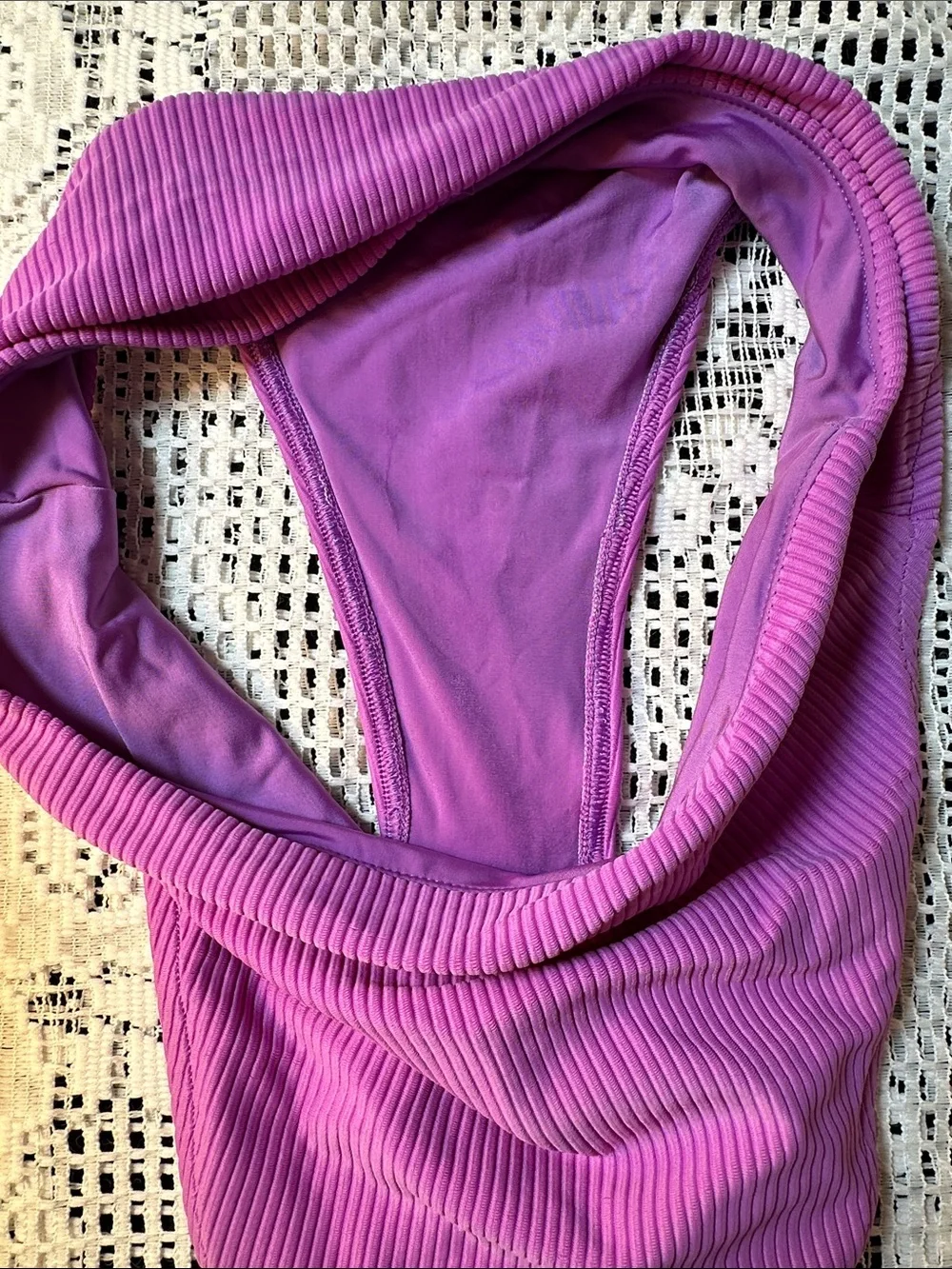 Frankie’s Bikinis Vibrant Purple Ribbed Cheeky‎ High Waist Bottom